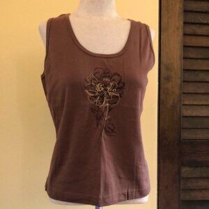 Floral Embroidered Brown Tank